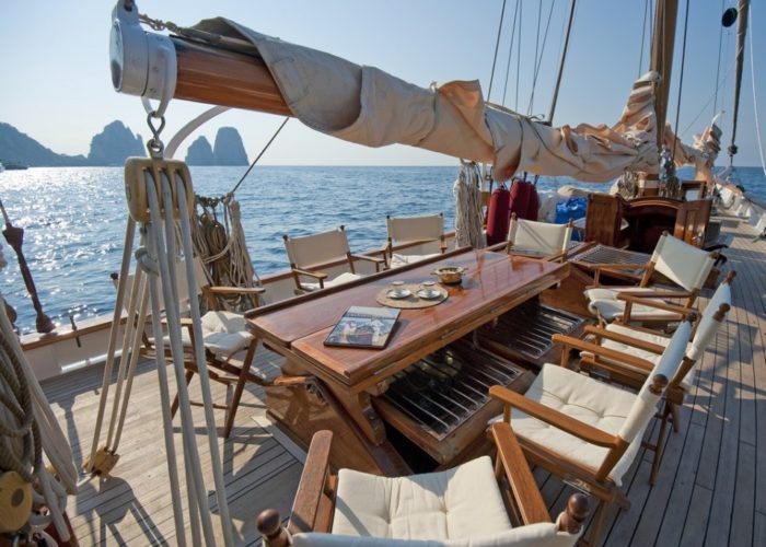 sailing yacht Orianda on deck dining