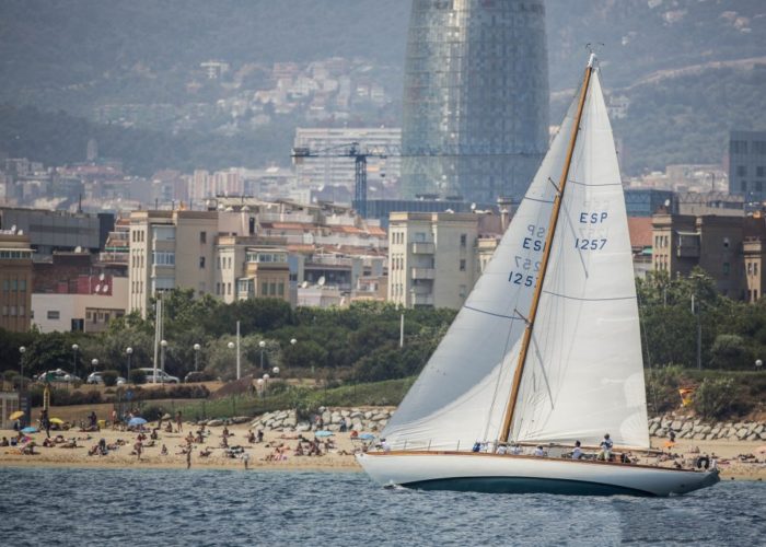 Classic sailing yacht Yanira off Barcelona