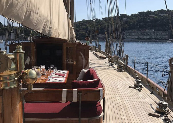 sailing yacht invader on deck dining